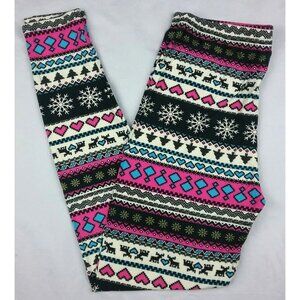Printed Leggings Moose Snowflakes Buttery Soft One Size Fits Most Pink Blue